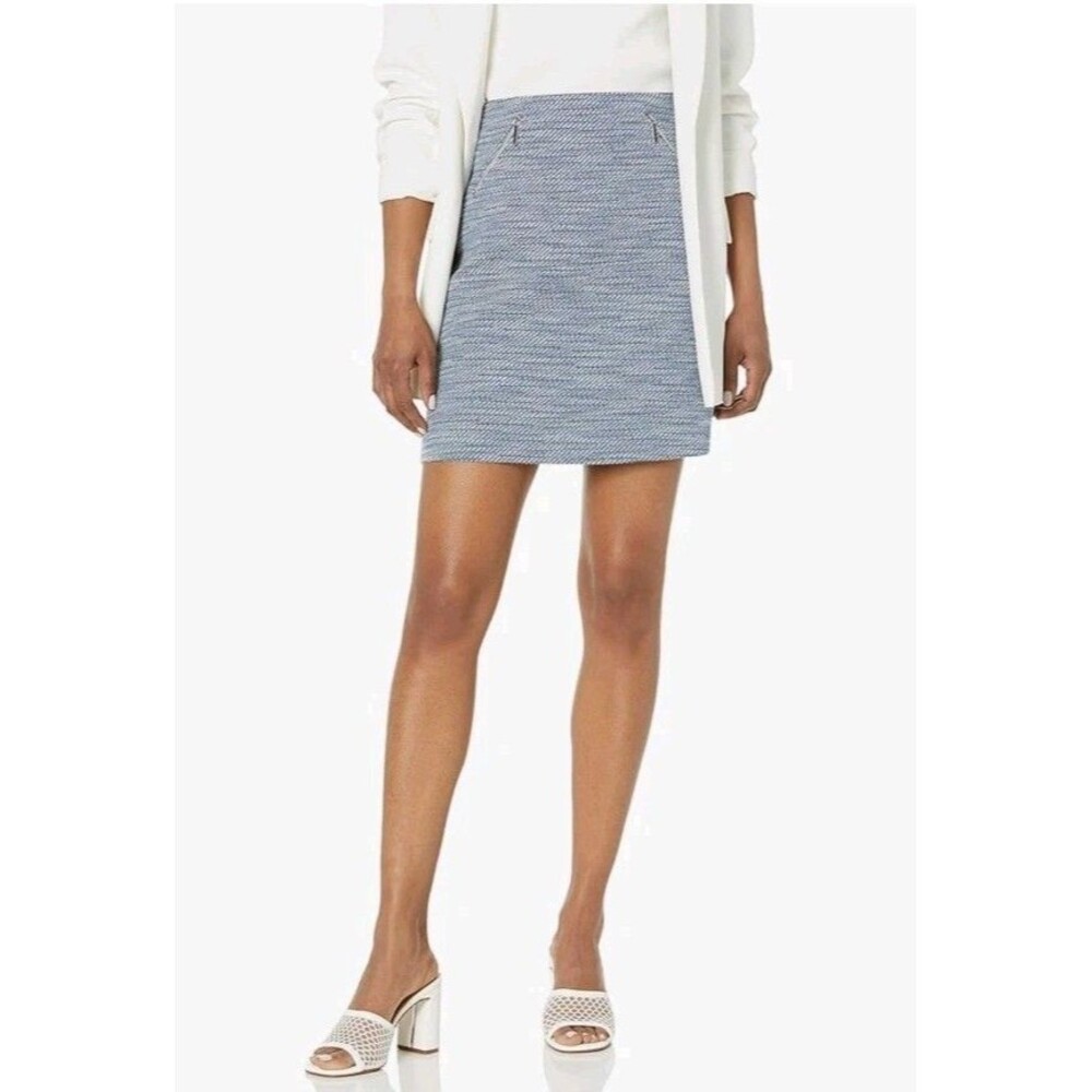 Club Monaco Blue Grey Tweed Boucle Mini Skirt Zipper Pocket Detail Lined Sz 10